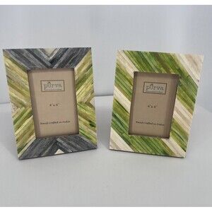 2 Purva Picture Frames Hand Crafted In India 4x6 Photos Green Gray Beige